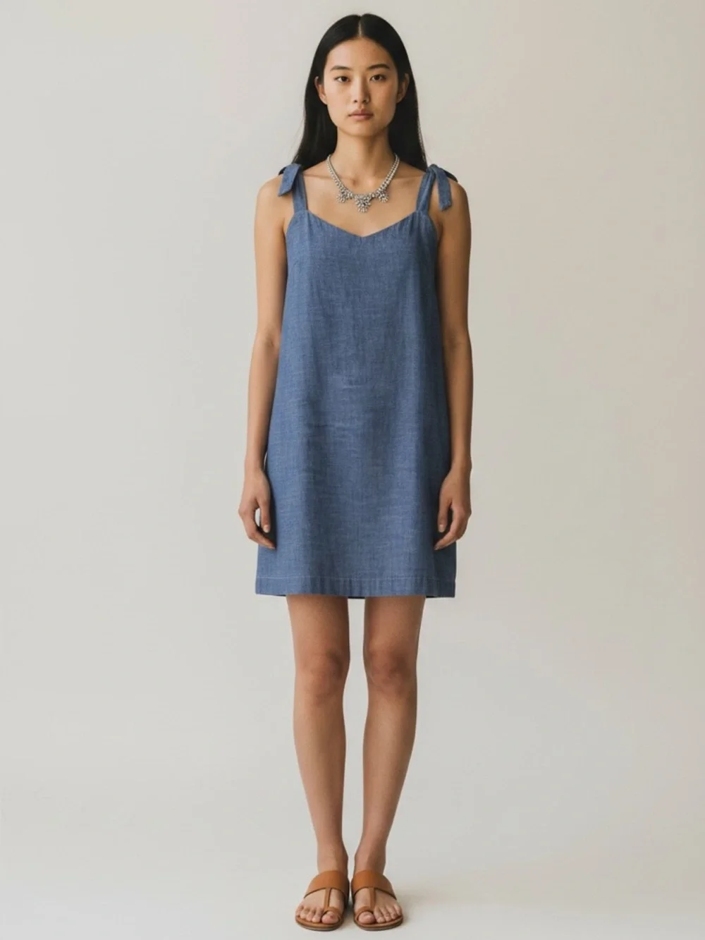 J. Crew Shoulder Tie Denim Blue Chambray Dress Large